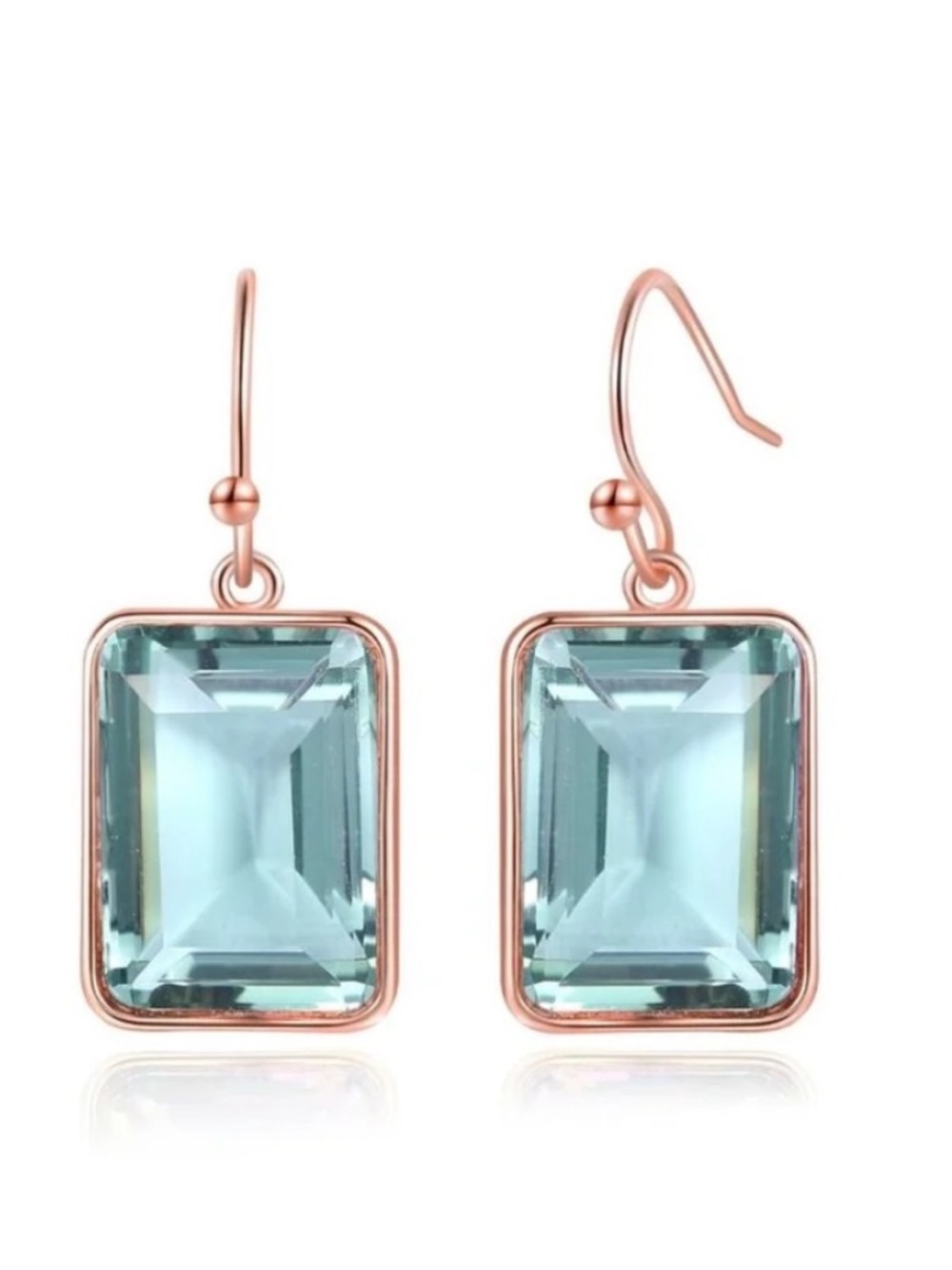 Rose Gold Aquamarine Rectangle Drop Earrings - Women Jewelry nwot